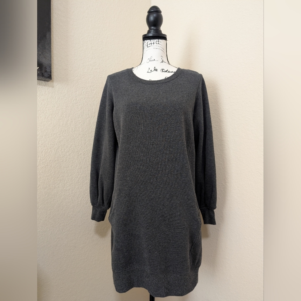 LOFT• Long Sleeve Sweater Dress with Zipper Pockets• Gray• XS